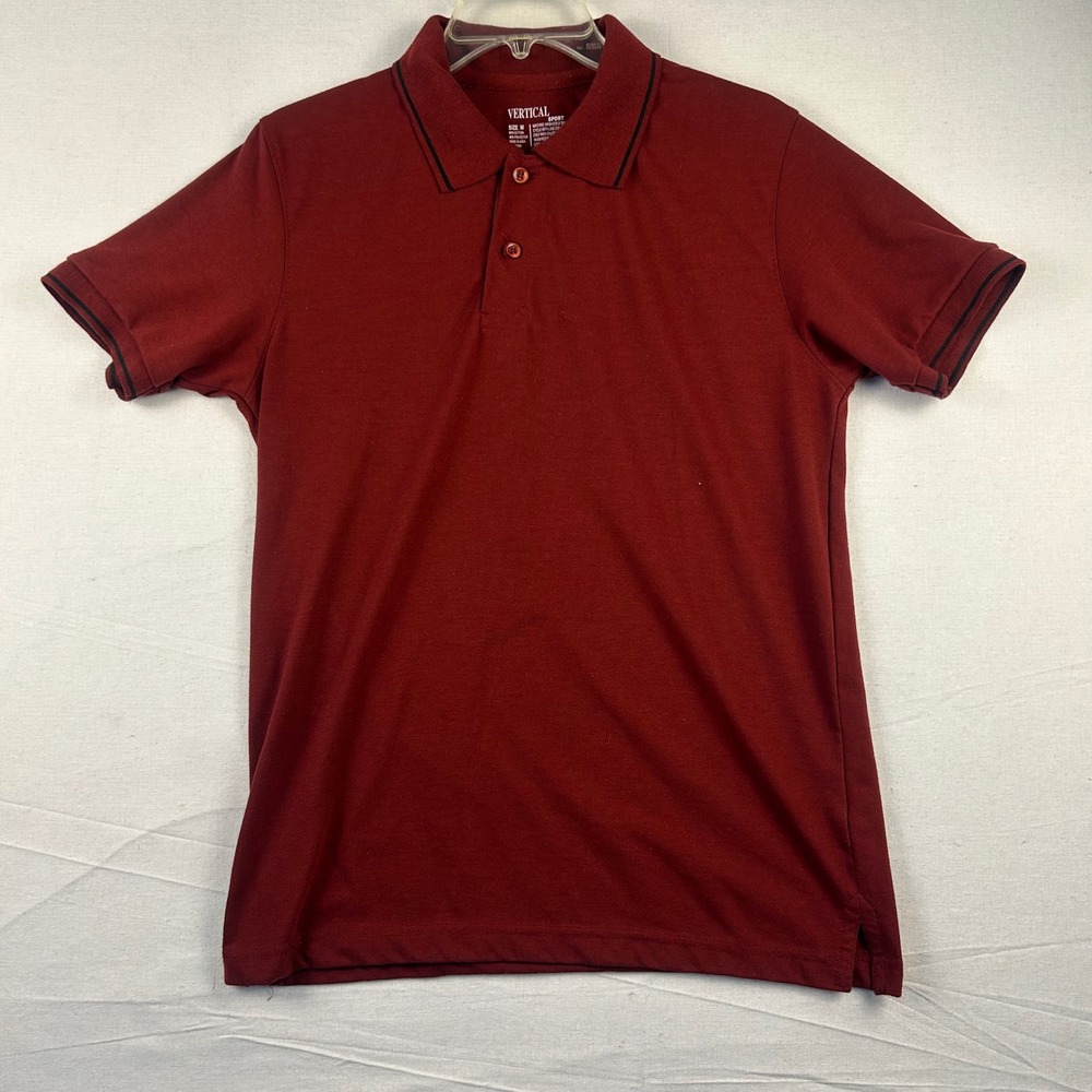 Vertical Sport Mens Maroon Polo Shirt Short Sleeve Cotton Blend Size M